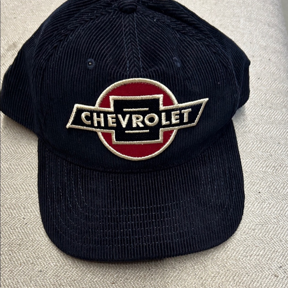 Chevrolet Men’s navy Corduroy Baseball Cap with Red Logo new adjustable snaps